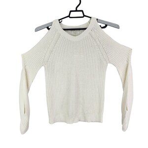 Womens Ivory Love Change Italy Knit Sweater Cold Shoulder Crew Neck Size L